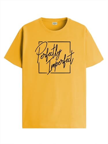 ADRO Mens Printed T Shirt - Premium Cotton Graphic Printed Tshirt - Mustard T-Shirt - RN24-FECT-MU-XL