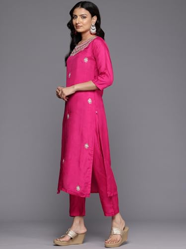 Varanga Women Pink Pure Silk Zardosi Embroidered Kurta Set With Dupatta