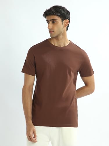 Nobero MenS Solid Regular Fit T-Shirt (1M-Twts-R0007_Chocolate Fondant