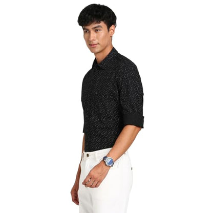 Turtle Men 100% Cotton Black Printed Slim Fit Casual Shirt