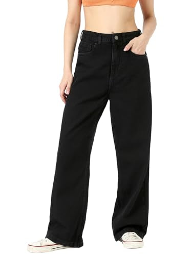 Bewakoof Womens Washed Straight Fit Pure Cotton Jeans_662211_Black_38