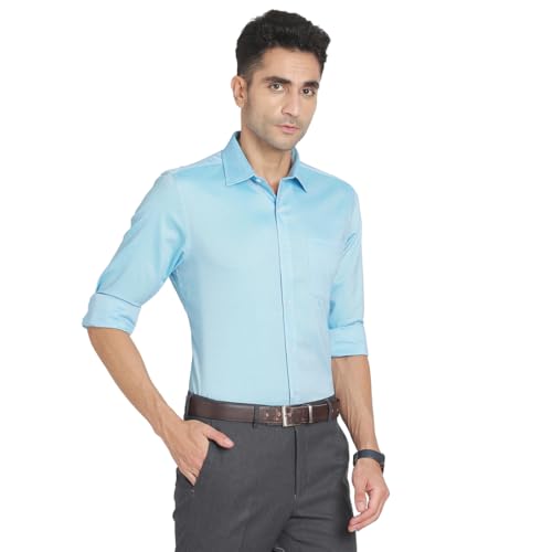 Turtle Men 100% Cotton Slim Fit Self Design Full Sleeve Formal Shirt Sky Blue