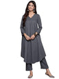 Varanga Women Plus Size Grey Empire Gathered Details A-Line Kurta Paired With Tonal Bottom