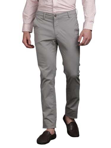 Turtle Men Cotton Stretch Ultra Slim Fit Solid Grey Flat Front Casual Trouser || Pant || Mens Trouser