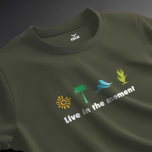 Nobero MenS Graphic Print Regular Fit T-Shirt (1M-Twts-C1042-Ag_Live In Moment-Olive Green