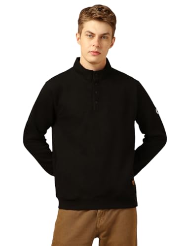 Dennis Lingo Men Regular-Fit Cotton Full Sleeves Solid Sweatshirt Black