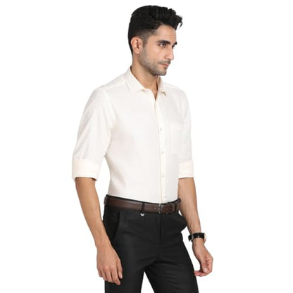 Turtle Men 100% Cotton Regular Fit Dobby Print White Formal Shirt