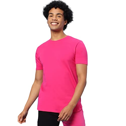 Bewakoof Mens Solid Pink Regular Fit Half Sleeve T-Shirt