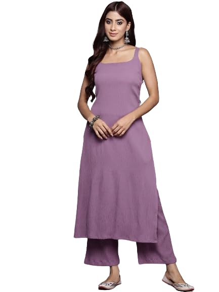Varanga Women's Silk Crepe Solid Regular Kurta Set