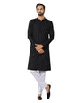 See Designs MenS Long Sleeve Mandarin Collar Side Slit Black Embroidered Chikankari Rayon Straight Kurta With Pyjama - Sdkt2565