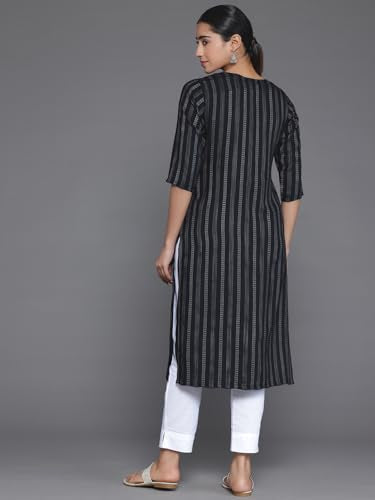 Libas WomenS Rayon Blend Woven Design Straight Kurta (29044_Black