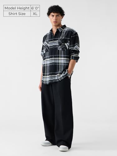The Souled Store Plaid Shirt: Steel Men and Boys Long Sleeves Collared Neck Button Front Regular Fit Cotton Utility Shirts