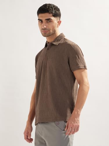 Nobero MenS Self Design Regular Fit Polo Shirt (1M-Twpo-R0031_Brown