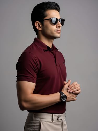 Mens Premium Cotton Polo T-Shirt | 220 GSM Soft Fabric | Casual Stylish Look | Contrast Collar Design Maroon Polo T Shirt | Polo