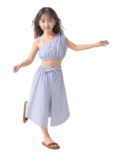 A.T.U.N. (ALL THINGS UBER NICE) Girls Blue Stripe Leslie Co-ord Set | Sleeveless Top and Capri Set