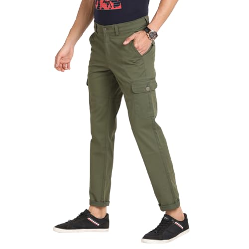 Turtle Men Cotton Stretch Green Solid Cargo Pant