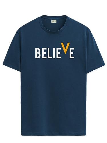 ADRO Men's Believe Design Printed T-Shirt (S, Steel Blue)