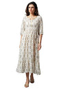 Aurelia Printed Polyester Round Neck Womens Flared Dress (White, Extra Large)