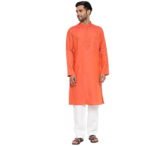 Fabindia Men Slim Fit Long Kurta Linen_M Orange