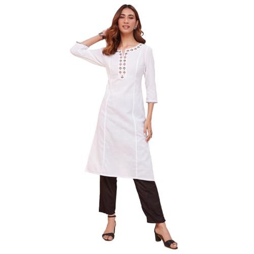 Fabindia WomenS Cotton Embroidered Slim Kurta (1037276White_White