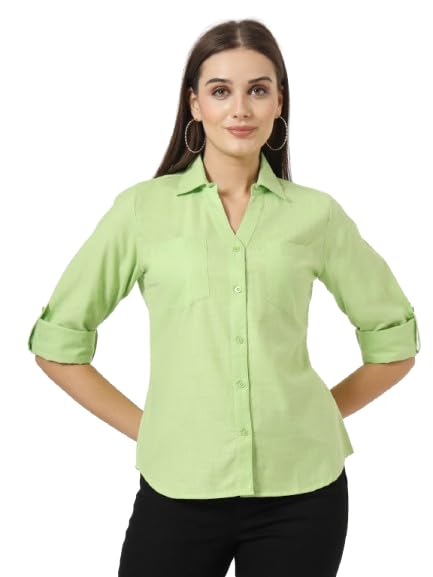 Style Quotient Women Green Solid Double Pocket Shirt
