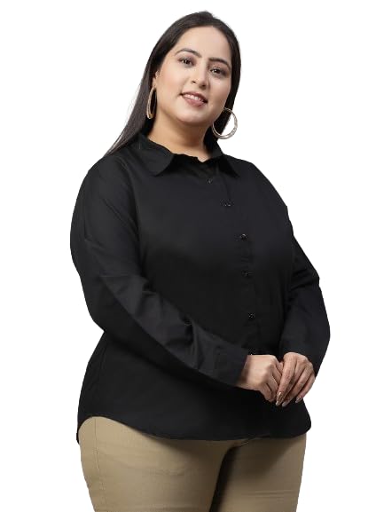 Style Quotient Women Black Plus Size Classic Smart Formal Shirt
