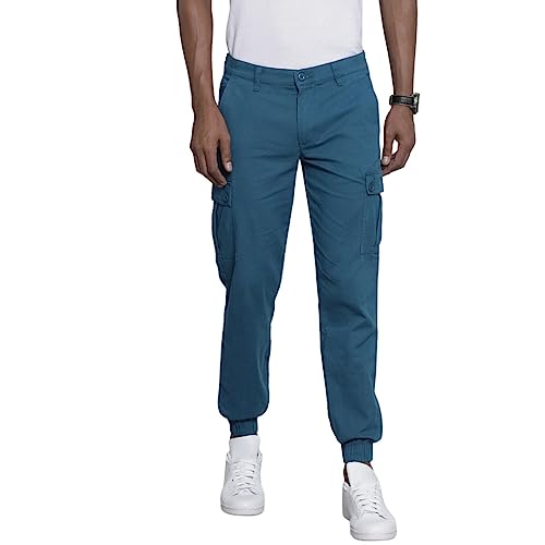 The Indian Garage Co Men Slim Fit Solid Mid-Rise Stretchable Cuffed Cargos