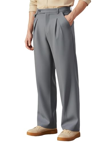 Bewakoof MenS Solid Loose Fit Polyester Blend Korean Pants_671340_Grey_Xl