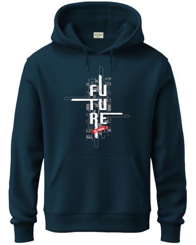 ADRO Men's Cotton Blend Neck Hooded Sweatshirt (H24-FTR-SB-S_Teal)
