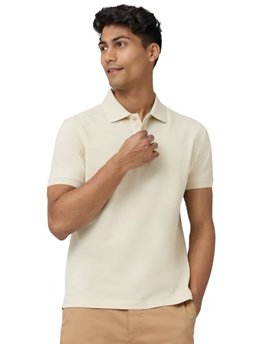 XYXX Mens Cotton Solid Regular Fit T-Shirt (XY_CR14_Polo Tshirt_1_Almond White