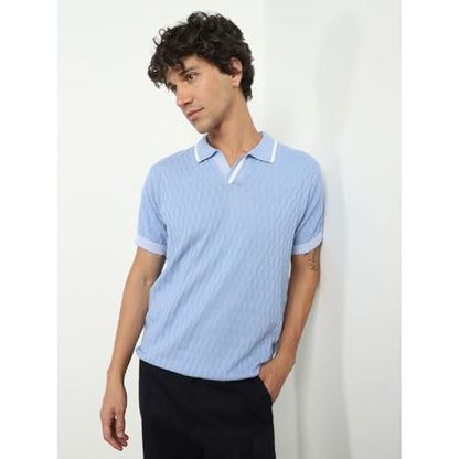 Nobero MenS Self Design Regular Fit Polo Shirt (1M-Twpo-R0023_Blue Air