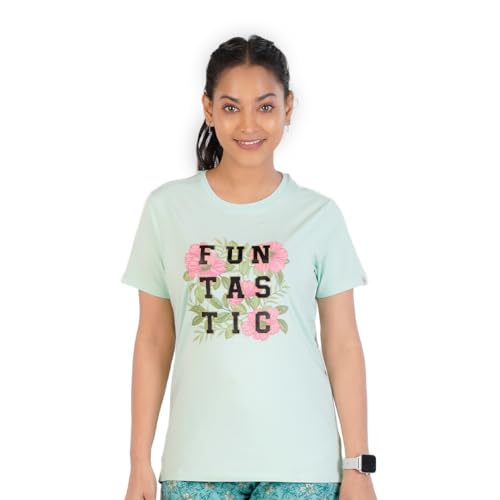 Rupa Colors Playsure Printed Cotton Blended Round Neck Womens T-Shirt, Short-Sleeve, Pack of 1