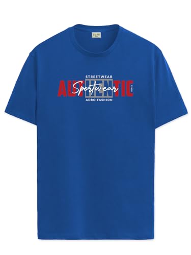 ADRO Men's Graphic Printed 100% Cotton T-Shirt - Regular Fit, Printed T-Shirts for Men (RN24-SPT-RB_Royal Blue_XL)