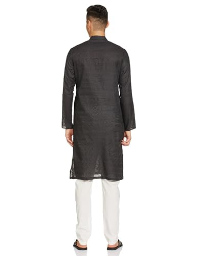 Manyavar Grey Cotton Solid Casual Kurta Set For Men