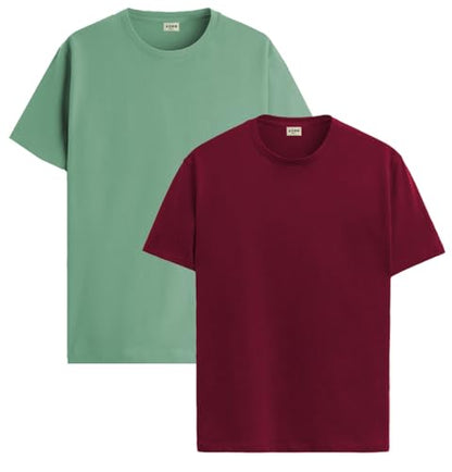 ADRO Mens T Shirts | Solid Tshirts for Men | Pure Cotton Lycra Fabric | 4 Way Stretch Smart tech Tshirt | Pack of 2 Round Neck T