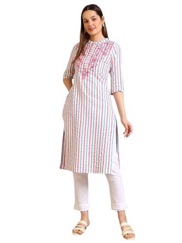Aurelia Women's Yellow Yarn Dyed Cotton Blend Straight Kurta