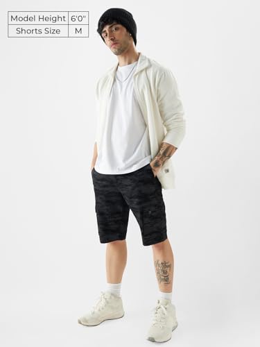 The Souled Store Black Camo Men Regular Fit Cotton Cargo Shorts Sweatshorts MenS Sweat Shorts Athletic Lounge Gym Running Worko