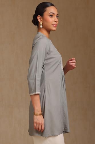 Soch Womens Grey Viscose Solid Tunic with Thread Work