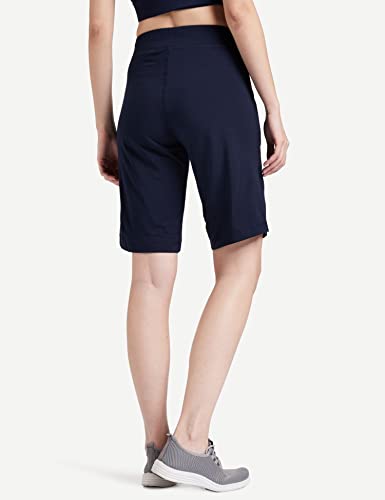 Enamor Essentials Womens Mid Rise Slim Fit Breathable Stretch Cotton Knee Length City Shorts with Invisible Zipper Pockets- E044