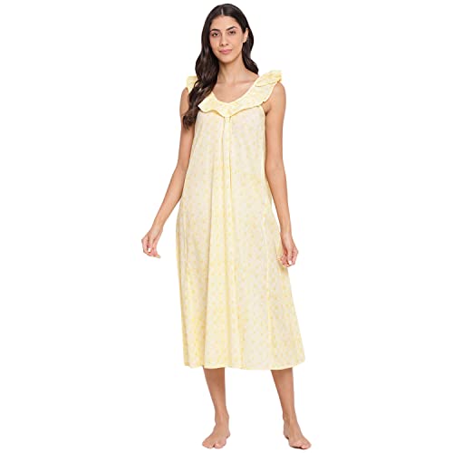 Fabindia Women Cotton Printed Beach Dress Yellow_L