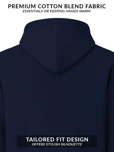 ADRO Mens Cotton Solid Zipper Hoodie Sweatshirts (ZH23-PLN-NB_Navy)