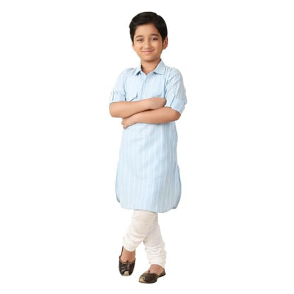 Fabindia BoyS Cotton Self Design Regular Kurta (1030881Lightblue_Light Blue