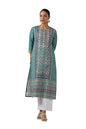 Soch Womens Teal Rayon Botanical Kurta with Beeds