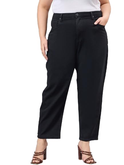Style Quotient Women Plus Size Black Mom Fit High Rise Stretchable Jeans