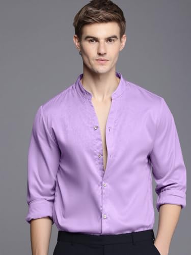 Indoprimo MenS Stylish Solid Satin Casual Shirt For Men Full Sleeve Lavender