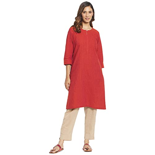 Fabindia Women Straight Style edium Kurta Cotton_Red