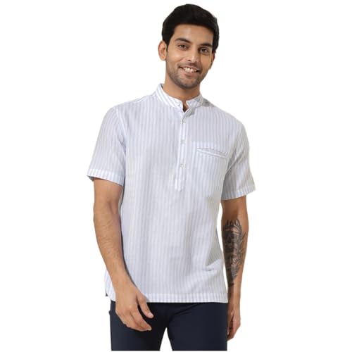 Fabindia Men'S Dobby Slim Fit Shirt (2123230White- White-Blue