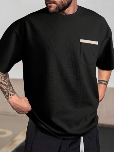 Indoprimo MenS Polyester T Shirt With Pocket Half Sleeves Round Neck Line Solid Pattern Loose Fit Classic Style And Standard Le