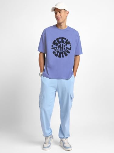 Nobero MenS Solid Oversized Fit T-Shirt (1M-Twrt-C0738_Periwinkle Blue