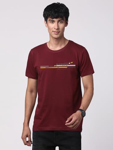 ADRO Men's Graphic Printed 100% Cotton T-Shirt - Regular Fit, Printed T-Shirts for Men (RN24-RAC-MR_Maroon)